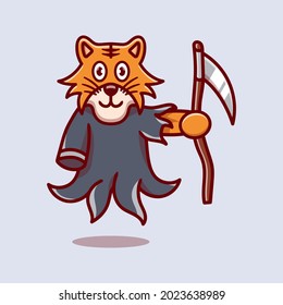 cute grim reaper tiger illustration