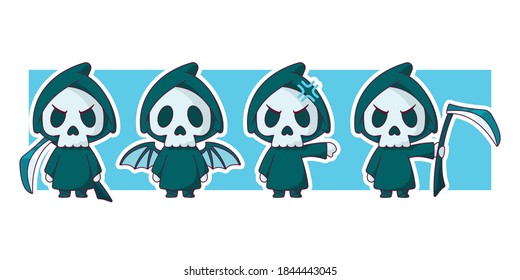 Cute Grim Reaper Vector Cartoon Character Illustration Set