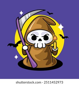 Nettes grimmiges Reaper-Vektordesign. Halloween, handgezeichnete Illustration