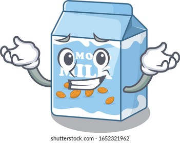 cute Grinning almond milk mascot cartoon style