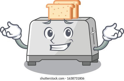 cute Grinning bread toaster mascot cartoon style