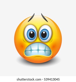 Cute grinning emoticon showing teeth, emoji, smiley - vector illustration