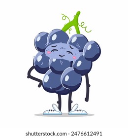 Cute grinning grape vector cartoon character isolated on a white background.