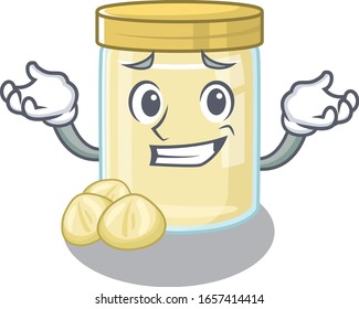 cute Grinning macadamia nut butter mascot cartoon style