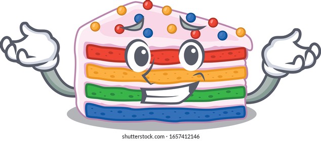 süßer Grinsen-Regenbogen-Kuchen-Maskottchen-Cartoon-Stil