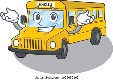 cute Grinning school bus mascot cartoon style