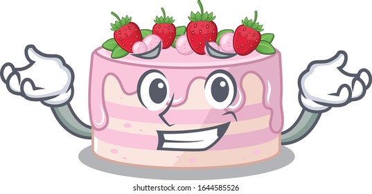 cute Grinning strawberry cake mascot cartoon style