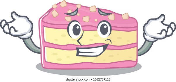 cute Grinning strawberry slice cake mascot cartoon style