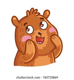 Cute Grizzly Bear: adorable, admire, wonder, curious, happy, lovely, love,  emotion. Set of characters in vector hand drawn style, doodle cartoon illustration. As logo, mascot, sticker, emoji