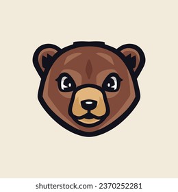 Cute grizzly bear face cartoon illustration. Bear head sticker template clipart. Hand-drawn concept. Usable for labels, event banners, or advertisements.