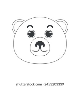 Cute grizzly bear face, wild big animals head of simple shape vector illustration