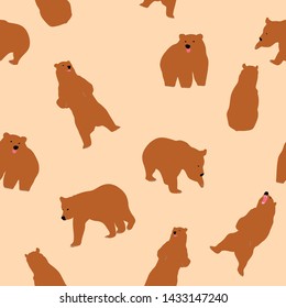 Cute Grizzly Bear Seamless Pattern