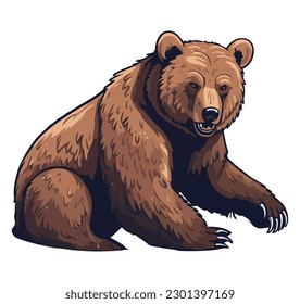 Cute grizzly bear sitting in natures forest over white