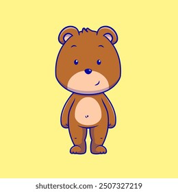 Cute Grizzly Bear Standing Cartoon Vector Icon Illustration. Animal Nature. Flat Cartoon Style.