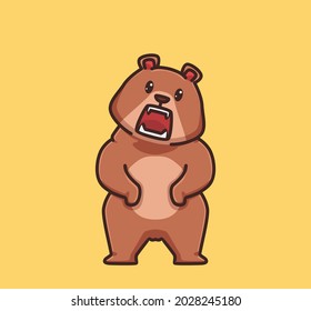 Cute Grizzly Bear Standing Scream. Cartoon Animal Nature Concept Isolated Illustration. Flat Style Suitable For Sticker Icon Design Premium Logo Vector. Mascot Character