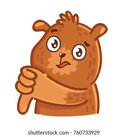 Cute Grizzly Bear: Thumbs Down, Dislike Sign, Displeased Emotion. Set Of Characters In Vector Hand Drawn Style, Doodle Cartoon Illustration. As Logo, Mascot, Sticker, Emoji