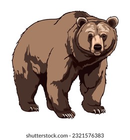 A cute grizzly bear walking in nature icon isolated