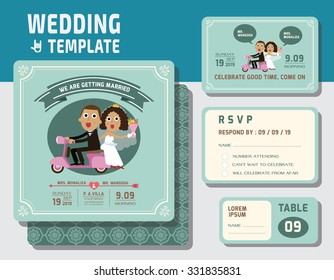 cute groom and bride character wedding invitation card template.
modern design flat vector for marriage.
graphic  illustration. married concept.