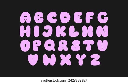 Cute groovy alphabet in retro cartoon style. Pink bubble typeface font. Vector outline illustration