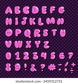 Nettes grooviges Alphabet im Retro-Kidcore-Cartoon-Stil. Schriftart Pink Bubble. flache Vektorillustration