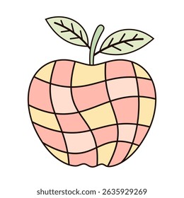 Cute groovy apple clipart, retro summer fruit isolated on white background. Adorable hand drawn vector illustration in flat style	
