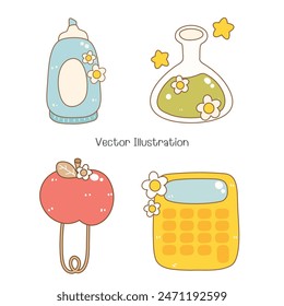 Cute Groovy Back to School, Vector Illustration