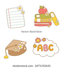 Cute Groovy Back to School, Vector Illustration