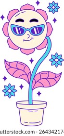 Cute Groovy Birthday Fun Flat Illustration. Party Icon Concept Isolated