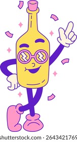 Cute Groovy Birthday Fun Flat Illustration. Party Icon Concept Isolated