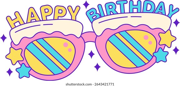 Cute Groovy Birthday Fun Flat Illustration. Party Icon Concept Isolated