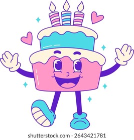 Cute Groovy Birthday Fun Flat Illustration. Party Icon Concept Isolated