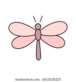 Cute groovy butterfly, isolated cartoon seasonal character. Hand drawn vector illustration in flat style.
