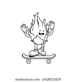 cute  groovy cartoon character baby dragon fruit, vector.