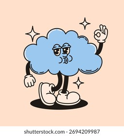 Lindo carácter de nube groovy. Ilustración vectorial plana.