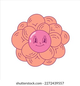 Cute Groovy Blume Vektor. Trendy handgezeichnet Retro-Blumencharakter im Retro-Cartoon-Stil. Doodle-Blumenelement für Kinder, Druck, Grußkarte