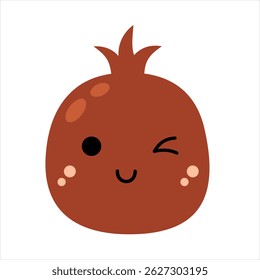 Cute groovy garnet clipart, cartoon fruit character. Adorable hand drawn vector illustration in flat style
