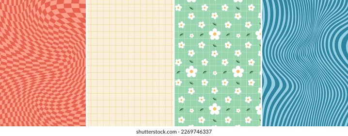 Cute groovy illustration backgrounds. Waves, swirl, twirl pattern. Twisted and distorted vector texture in trendy retro style