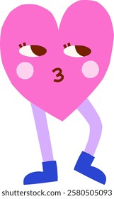 Cute groovy isolated heart character vector illustration. Hand drawn funny simple Valentine graphic