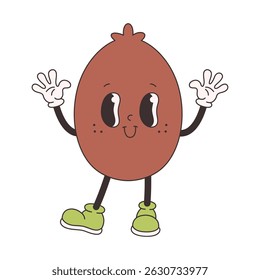Cute groovy kiwi. Trendy funky retro cartoon fruit character. Groovy summer collection. Vector illustration in flat style