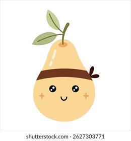 Cute groovy pear clipart, cartoon summer fruit character. Adorable hand drawn vector illustration in flat style