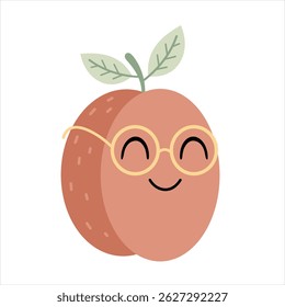 Cute groovy plum clipart, cartoon summer fruit character. Adorable hand drawn vector illustration in flat style