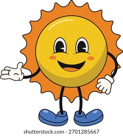 Süße groovy Sonne Charakter. Vektorgrafik