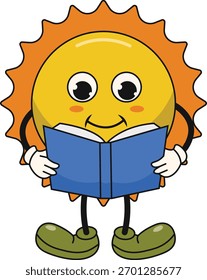 Cute Groovy Sun Character. Vector Cartoon Illustration