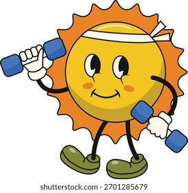 Cute Groovy Sun Character. Vector Cartoon Illustration