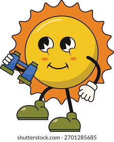 Cute Groovy Sun Character. Vector Cartoon Illustration