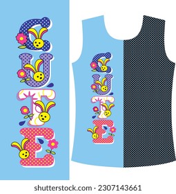 CUTE Groovy Text Retro Print Design, Vertical Print, T Shirt Design For Baby Girl, Bunny