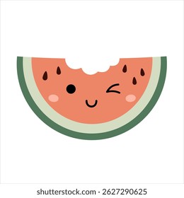 Cute groovy watermelon clipart, cartoon summer fruit character. Adorable hand drawn vector illustration in flat style