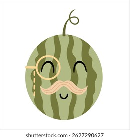 Cute groovy watermelon clipart, cartoon summer fruit character. Adorable hand drawn vector illustration in flat style