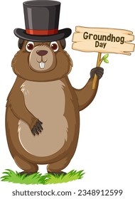 A cute groundhog cartoon with a Groundhog Day banner