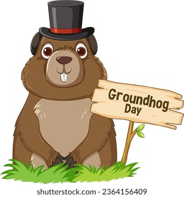 A cute groundhog cartoon with a Groundhog Day banner